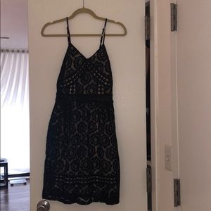 Aqua black lace formal dress